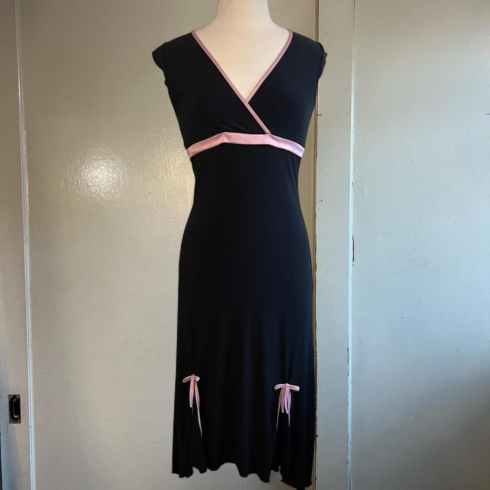 Bluvi Black midi Dress with Pink bows